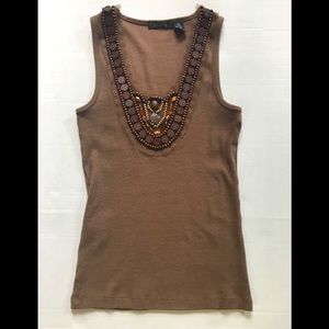 Sleeveless Ribbed Tank with embellished neckline